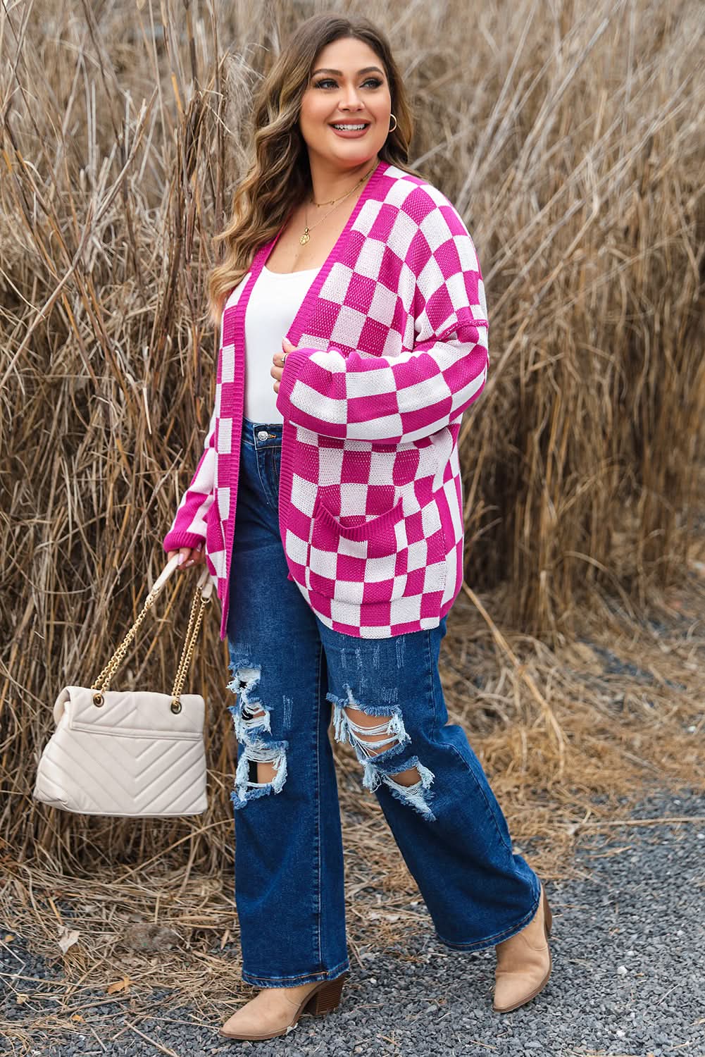 Bonbon plus size checkered cardigan - Love Salve